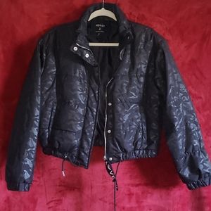 Large Black Camo Windbreaker Puffer Jacket